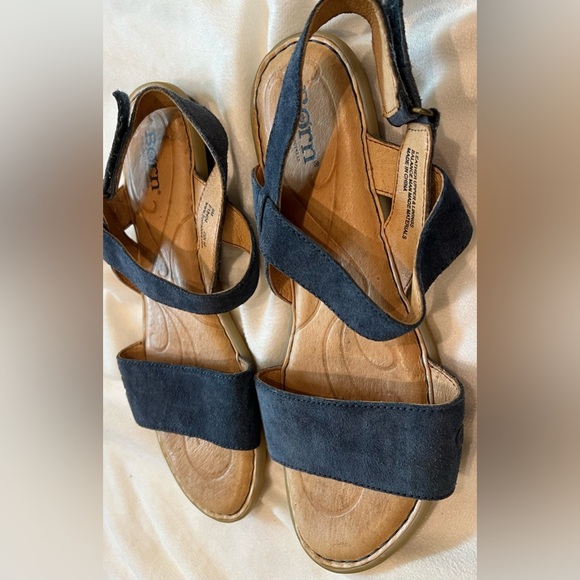 Born Navy Blue Strappy Adjustable Leather Sandals Minimalist Comfort Size 9 - Picture 4 of 9